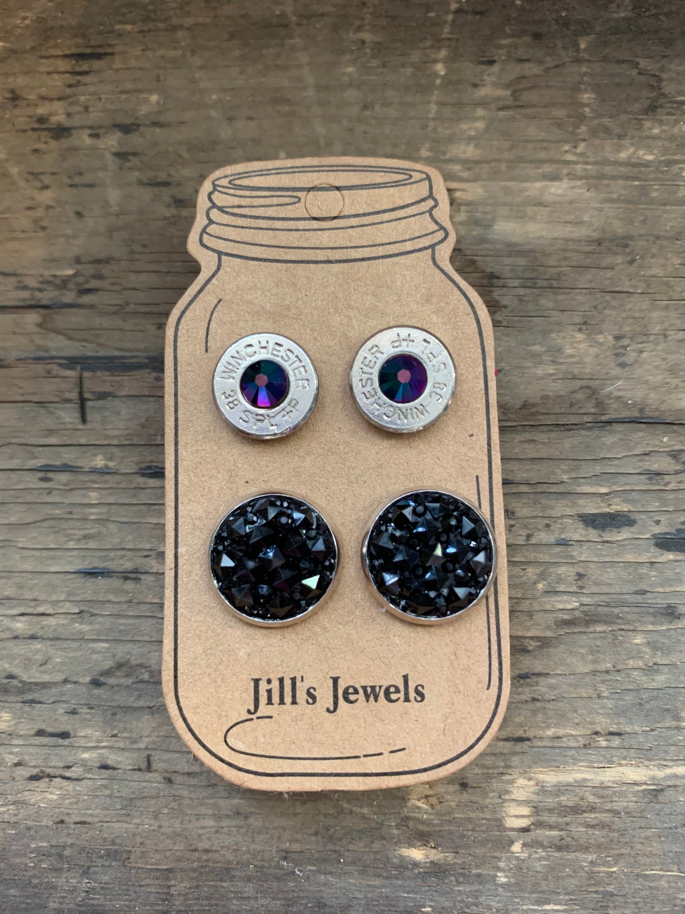 Black Druzy and 38 Special bullet earring set - Jill's Jewels | Unique, Handcrafted, Trendy, And Fun Jewelry