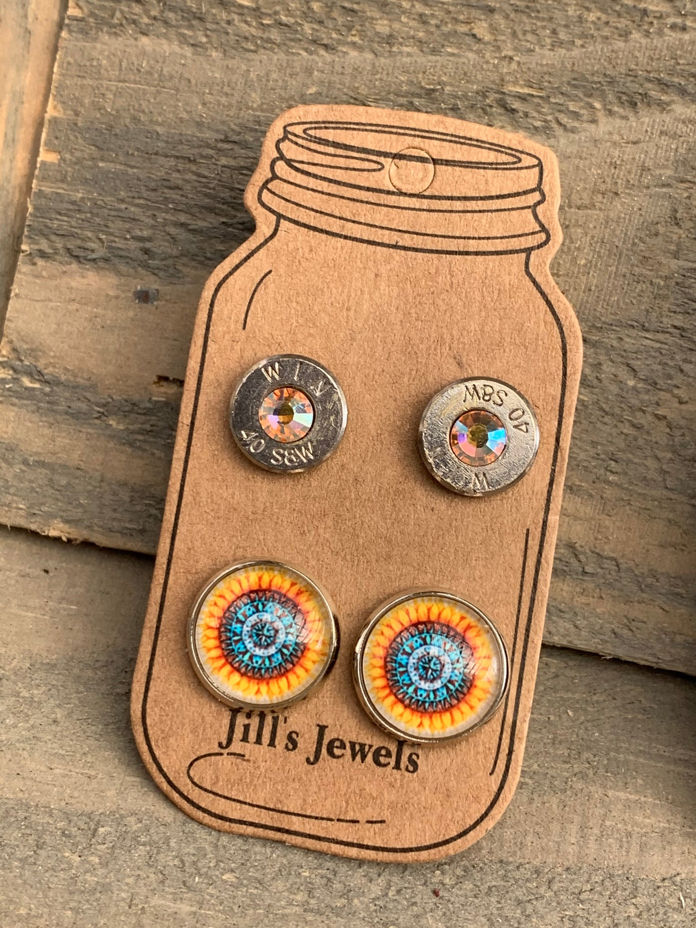 Yellow Mandala 40 Caliber bullet earring set - Jill's Jewels | Unique, Handcrafted, Trendy, And Fun Jewelry