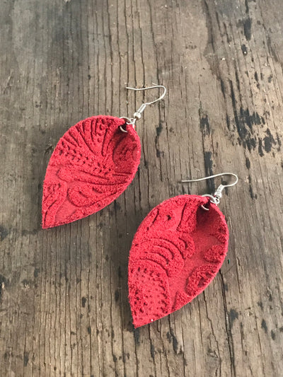 Red Paisley Suede Earrings - Jill's Jewels | Unique, Handcrafted, Trendy, And Fun Jewelry