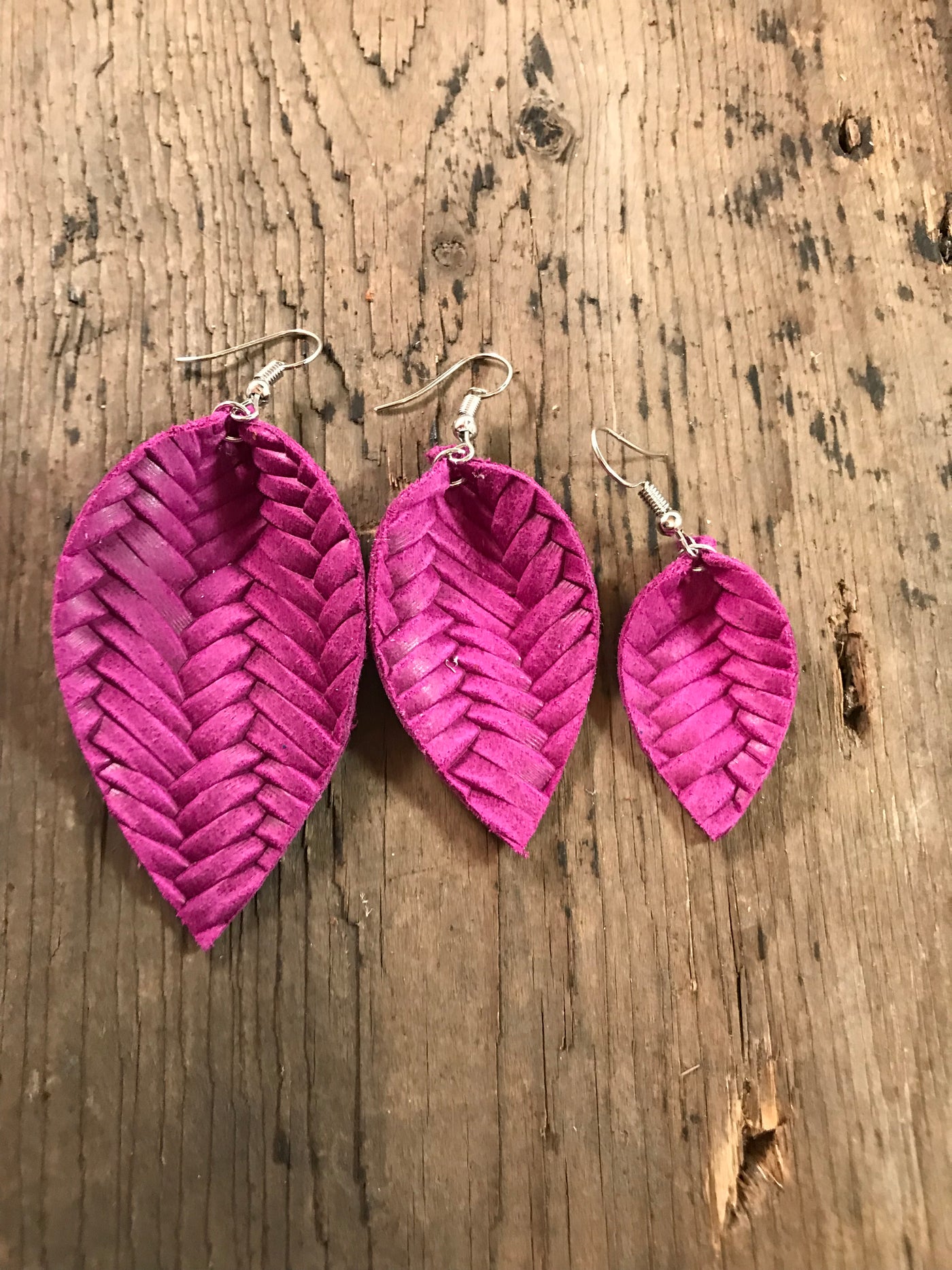 Magenta textured leather earring - Jill's Jewels | Unique, Handcrafted, Trendy, And Fun Jewelry