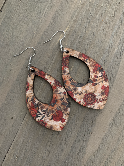 Red Floral Cork Teardrop Earring - Jill's Jewels | Unique, Handcrafted, Trendy, And Fun Jewelry