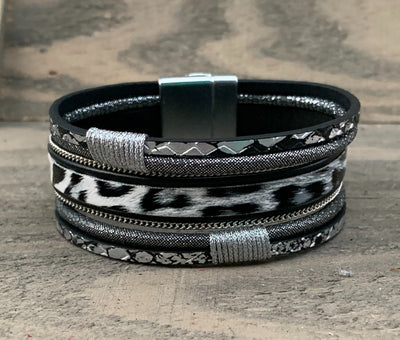 Black and Silver Leopard Magnetic Bracelet - Jill's Jewels | Unique, Handcrafted, Trendy, And Fun Jewelry