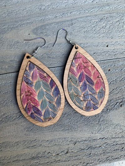 Rainbow Woven Cork and Wood Teardrop Earrings - Jill's Jewels | Unique, Handcrafted, Trendy, And Fun Jewelry
