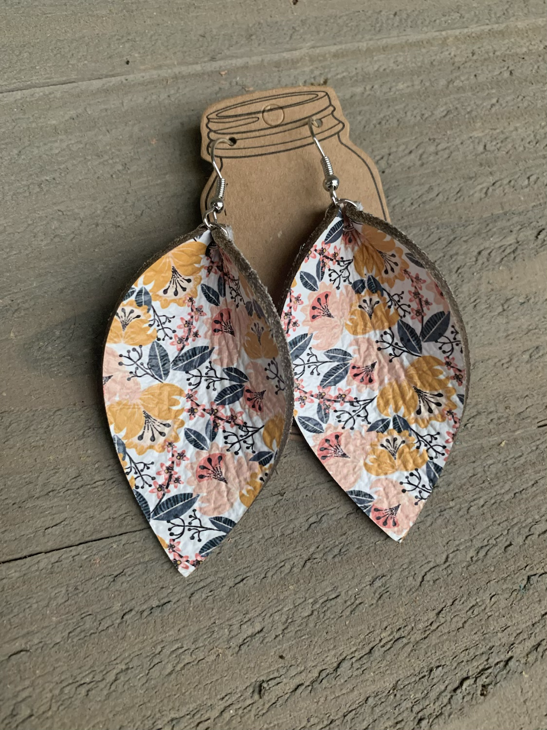 Mustard Yellow Floral Print Leather Earrings - Jill's Jewels | Unique, Handcrafted, Trendy, And Fun Jewelry