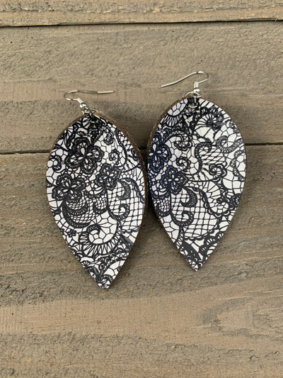 Black and White Lace Leather Earrings - Jill's Jewels | Unique, Handcrafted, Trendy, And Fun Jewelry