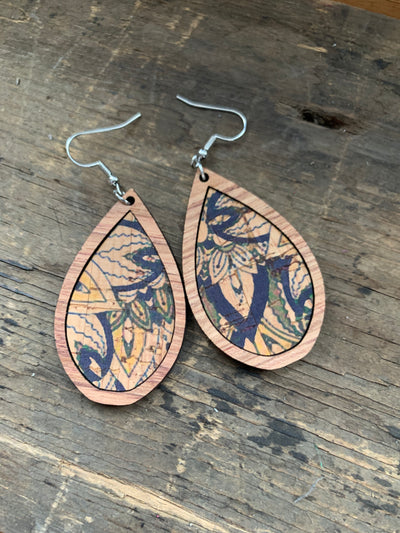Blue and Yellow Cork Wood Teardrop Earrings - Jill's Jewels | Unique, Handcrafted, Trendy, And Fun Jewelry