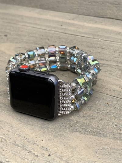 Rainbow Rhinestone Crystal Beaded Stretch Smart Watch Band - Jill's Jewels | Unique, Handcrafted, Trendy, And Fun Jewelry