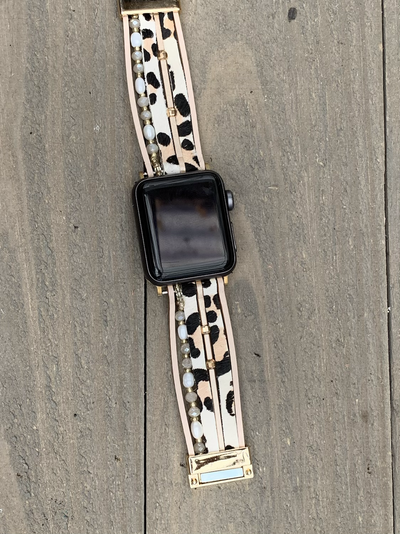Leopard Print Cream Multi Strand Leather Smart Watch Bracelet - Jill's Jewels | Unique, Handcrafted, Trendy, And Fun Jewelry