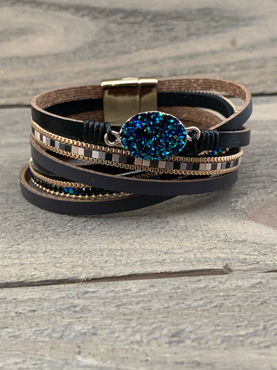 Black and Blue Druzy Crisscross Magnetic Bracelet - Jill's Jewels | Unique, Handcrafted, Trendy, And Fun Jewelry