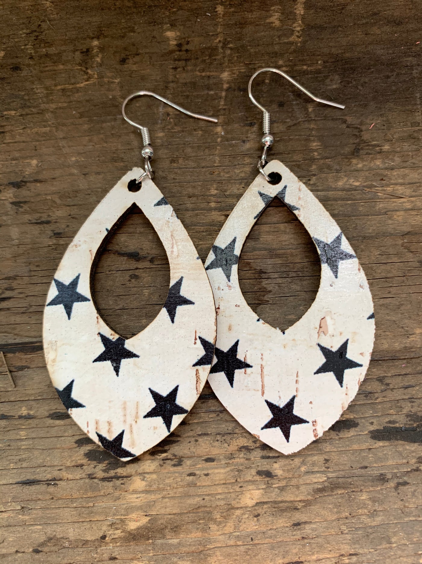 Black and White Star Cork Teardrop Earring - Jill's Jewels | Unique, Handcrafted, Trendy, And Fun Jewelry