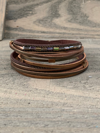 Brown Metallic Double Wrap Magnetic Bracelet - Jill's Jewels | Unique, Handcrafted, Trendy, And Fun Jewelry
