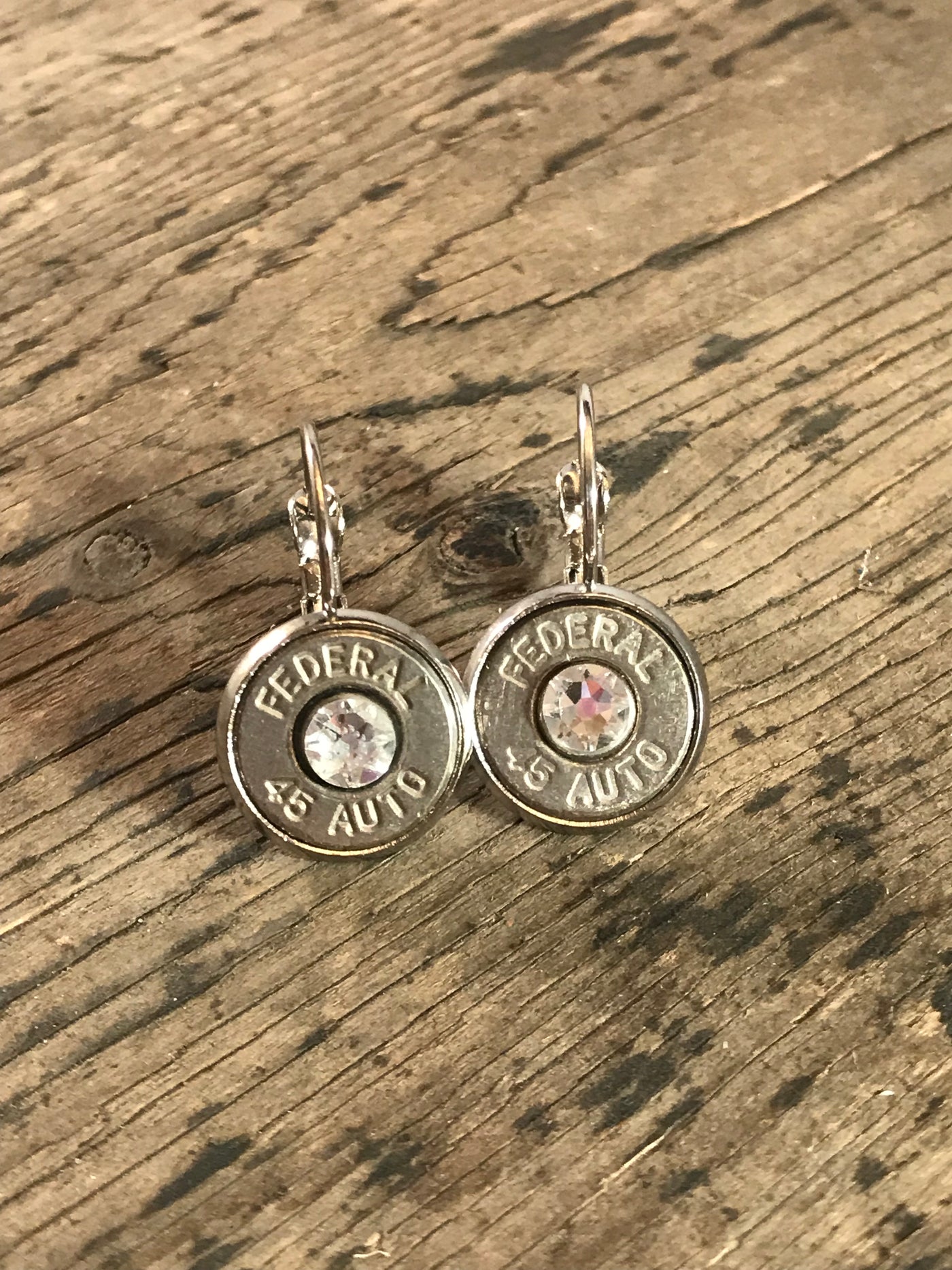 Silver lever back earrings with 45 Auto bullets - Jill's Jewels | Unique, Handcrafted, Trendy, And Fun Jewelry