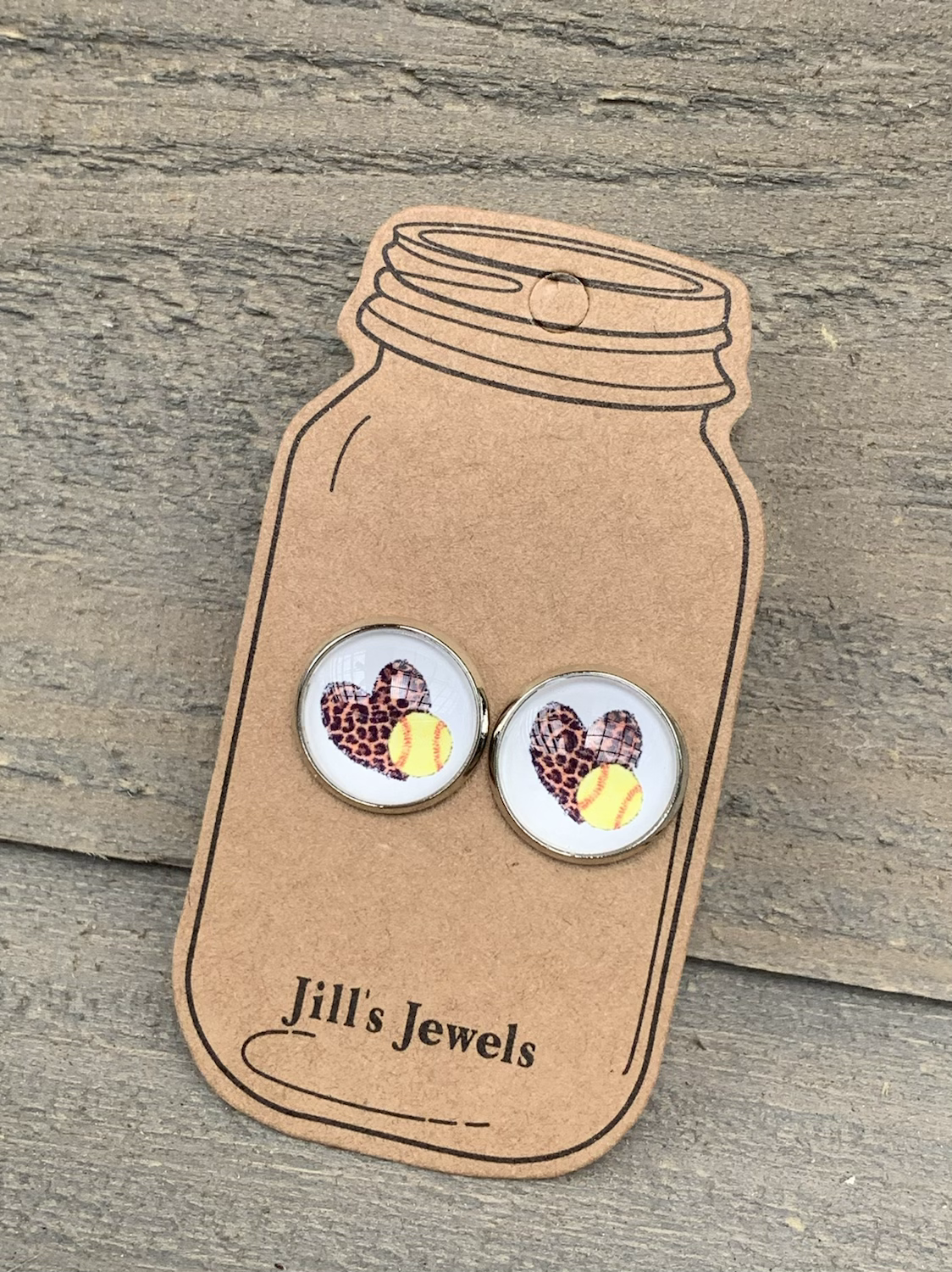 Softball Leopard Heart Stud Earrings - Jill's Jewels | Unique, Handcrafted, Trendy, And Fun Jewelry