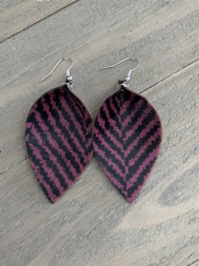Black and Purple Chevron hair on leather earring - Jill's Jewels | Unique, Handcrafted, Trendy, And Fun Jewelry