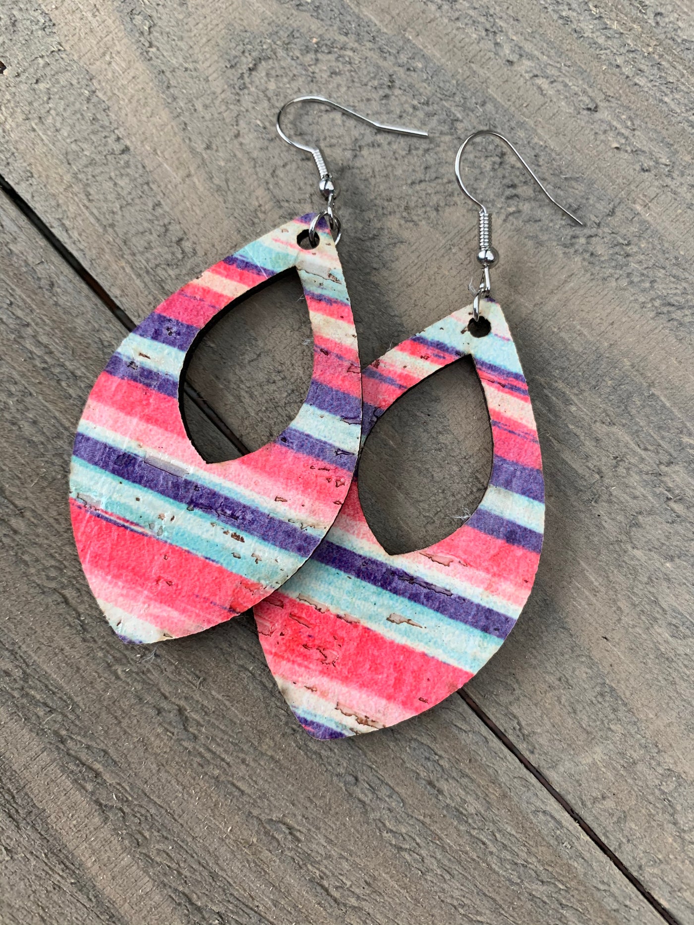 Sunset Stripe Cork Teardrop Earring - Jill's Jewels | Unique, Handcrafted, Trendy, And Fun Jewelry
