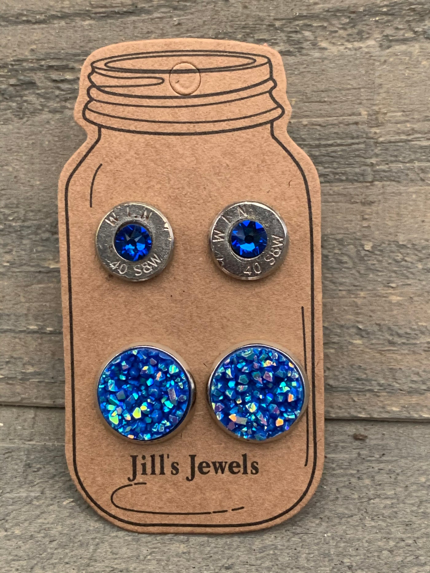 Blue Druzy 40 Caliber bullet earring set - Jill's Jewels | Unique, Handcrafted, Trendy, And Fun Jewelry
