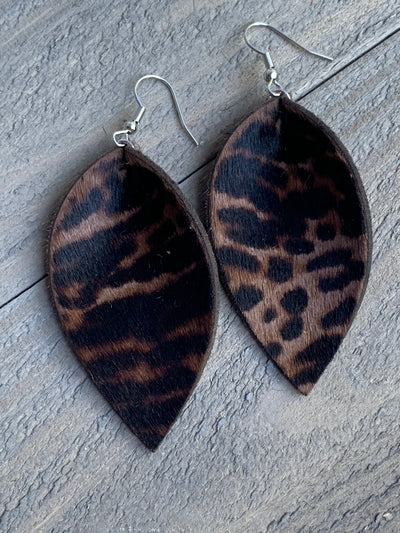 Brown Leopard hair on leather earring - Jill's Jewels | Unique, Handcrafted, Trendy, And Fun Jewelry