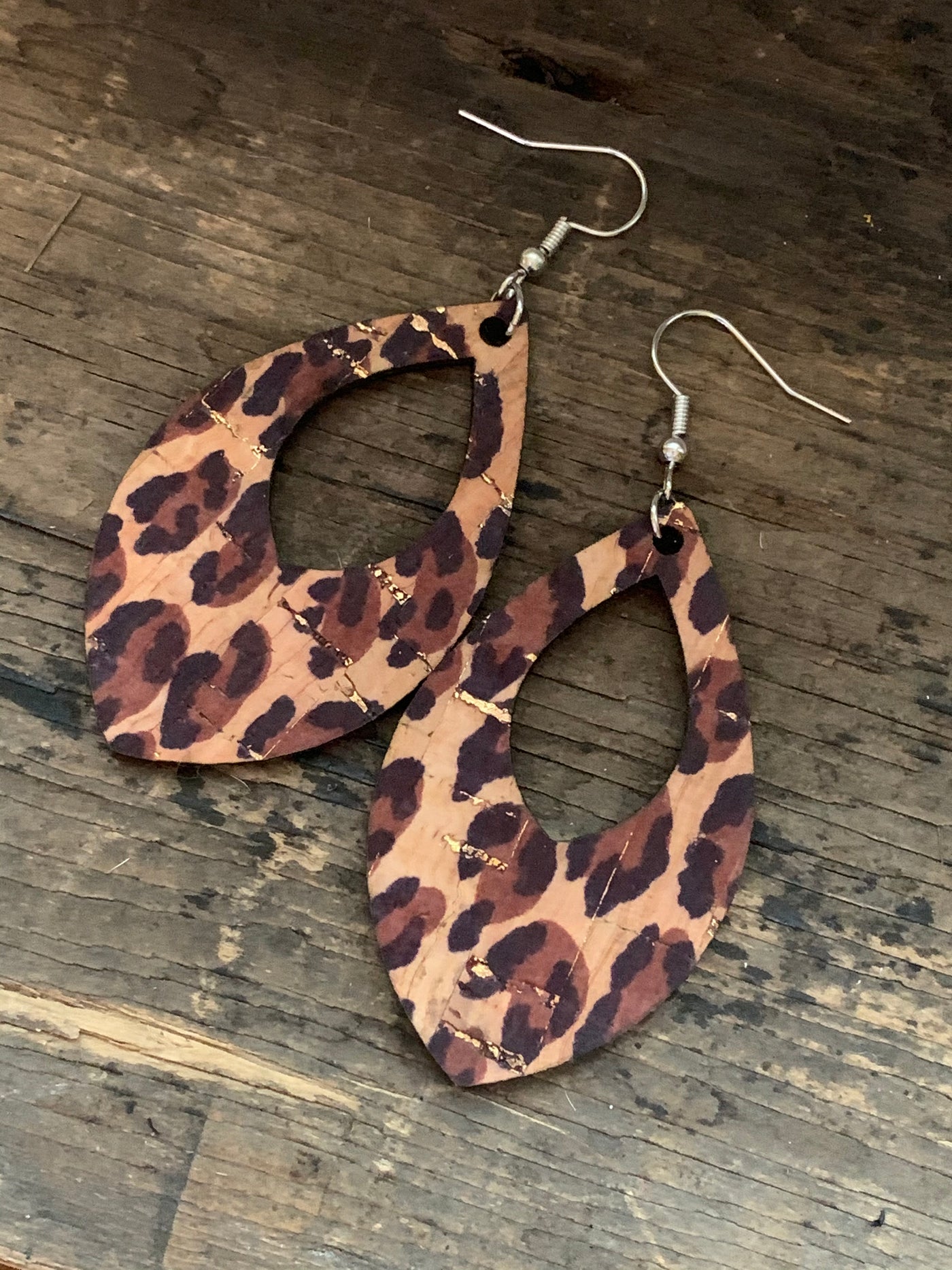 Leopard Print with Gold Flecks Cork Teardrop Earring - Jill's Jewels | Unique, Handcrafted, Trendy, And Fun Jewelry