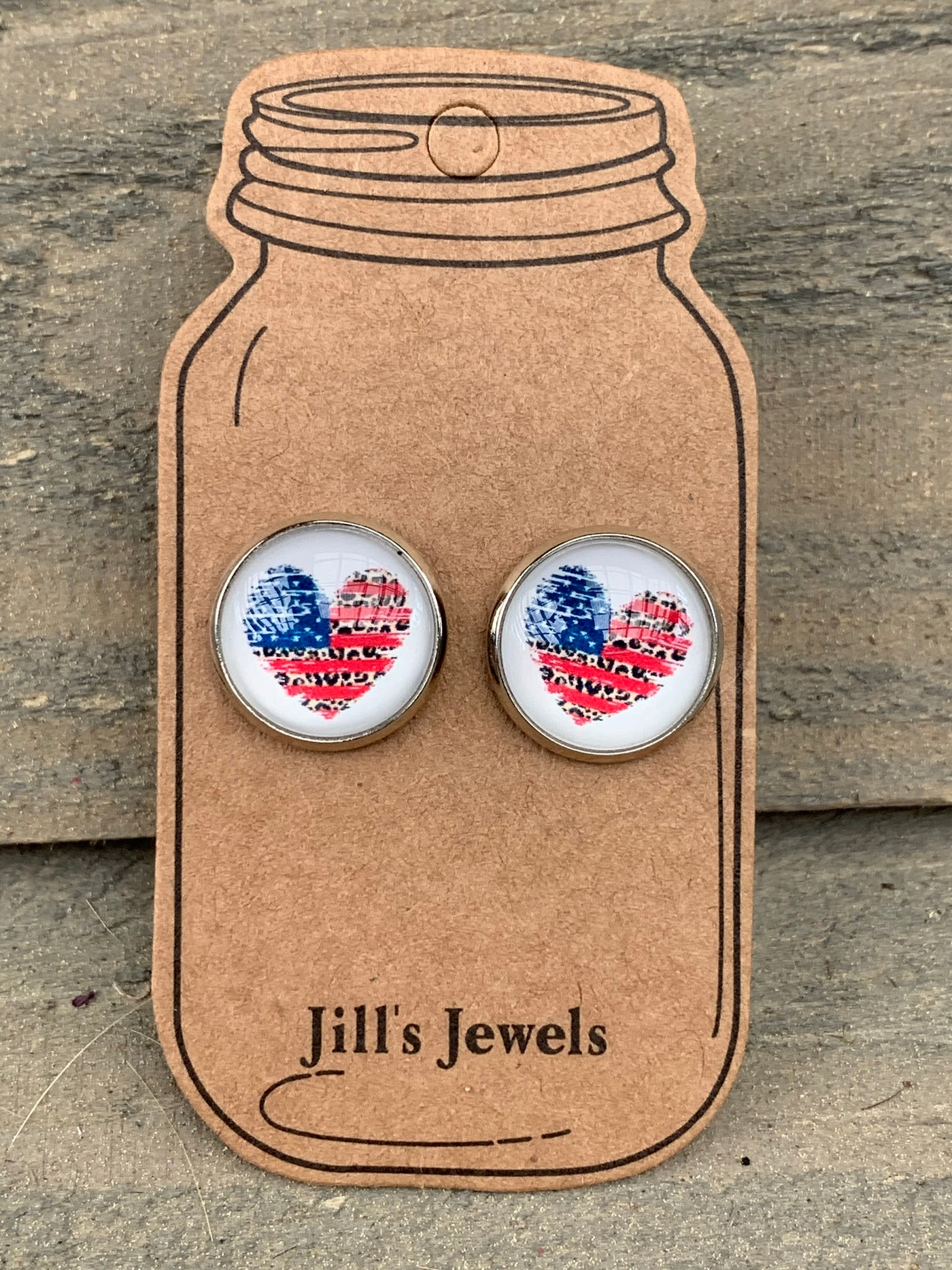 Red White and Blue Leopard Heart Stud Earrings - Jill's Jewels | Unique, Handcrafted, Trendy, And Fun Jewelry
