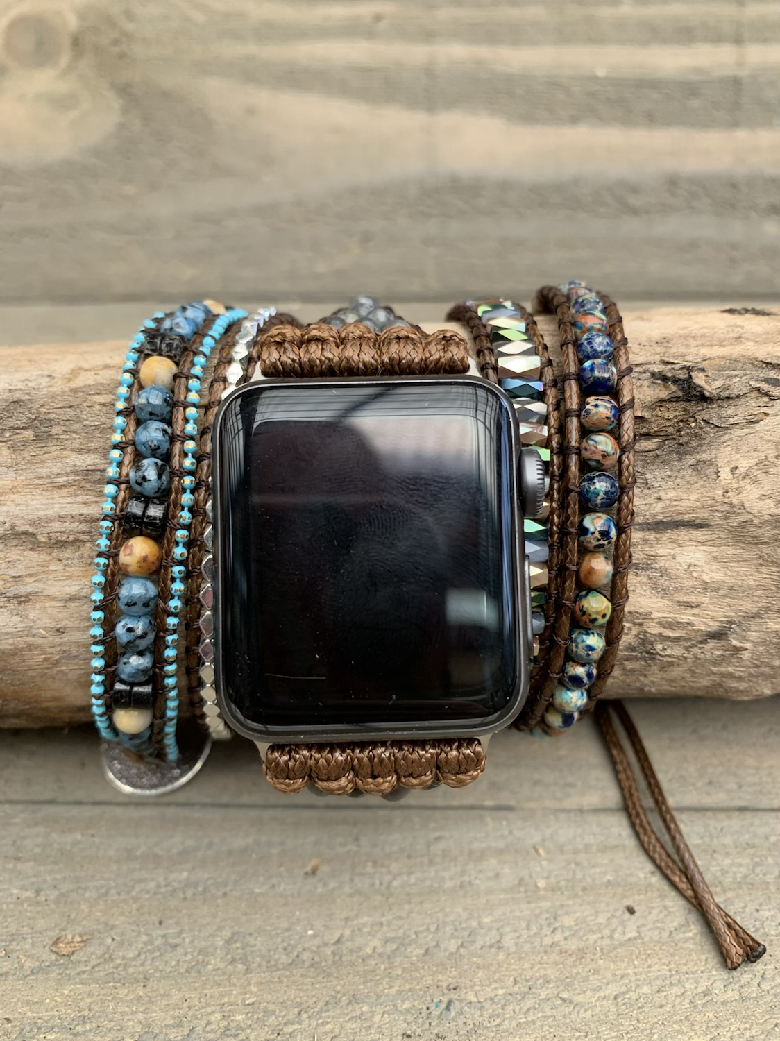 Brown Turquoise Beaded Smart Watch Wrap Bracelet - Jill's Jewels | Unique, Handcrafted, Trendy, And Fun Jewelry