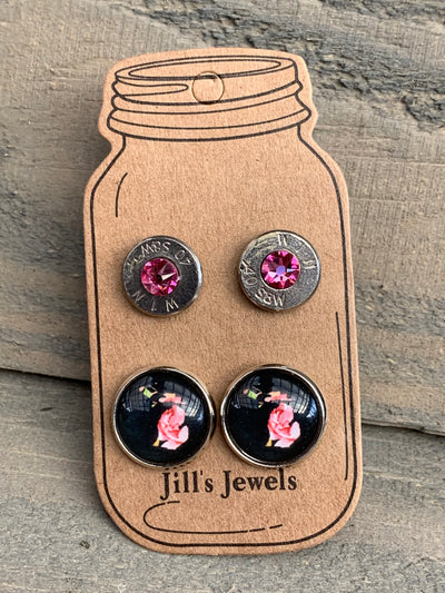 Pink Floral Michigan 40 Caliber bullet earring set - Jill's Jewels | Unique, Handcrafted, Trendy, And Fun Jewelry