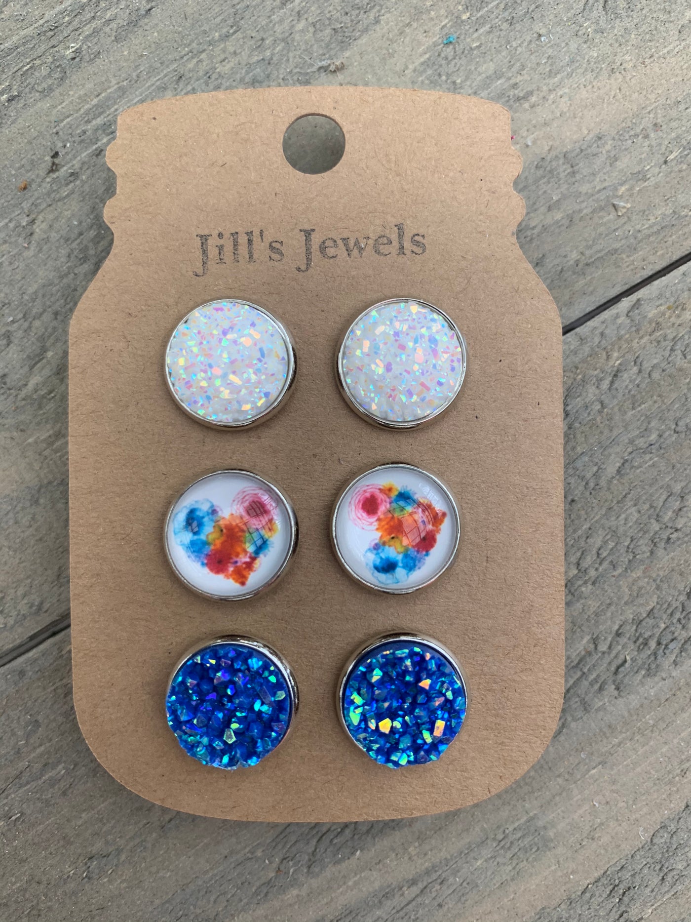Rainbow Floral Heart Faux Druzy Earring 3 Set - Jill's Jewels | Unique, Handcrafted, Trendy, And Fun Jewelry