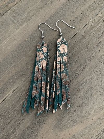 Green Rose Gold Leopard Stacked Fringe Earring - Jill's Jewels | Unique, Handcrafted, Trendy, And Fun Jewelry
