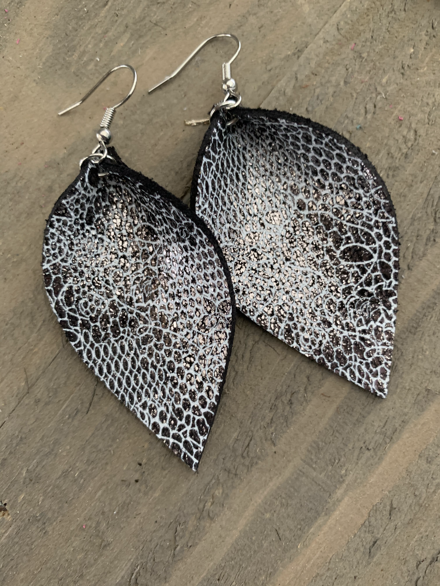 Metallic Lace Printed Leather Earrings - Jill's Jewels | Unique, Handcrafted, Trendy, And Fun Jewelry
