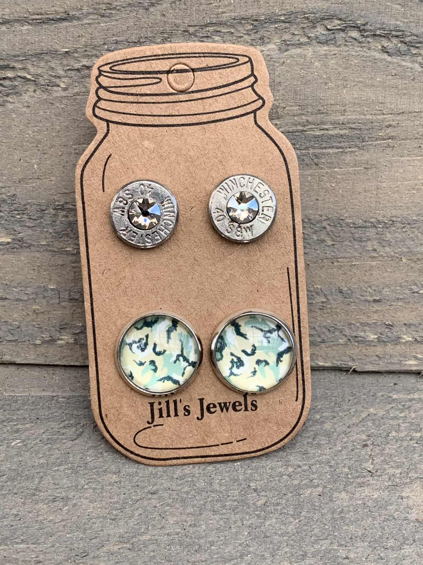 Army Green Camo 40 Caliber bullet earring set - Jill's Jewels | Unique, Handcrafted, Trendy, And Fun Jewelry