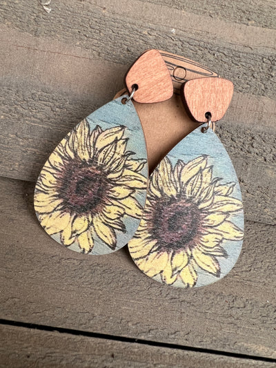 Sunflower Dangle stud Wooden Earrings