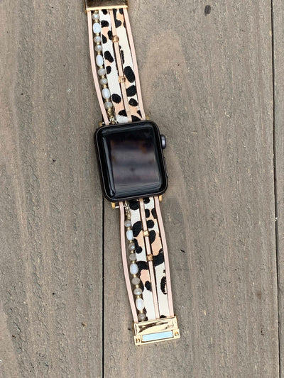 Cream Leopard Spot Multi Strand Leather Smart Watch Bracelet